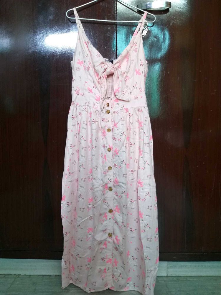 Pink Floral Button-Down Midi Dress