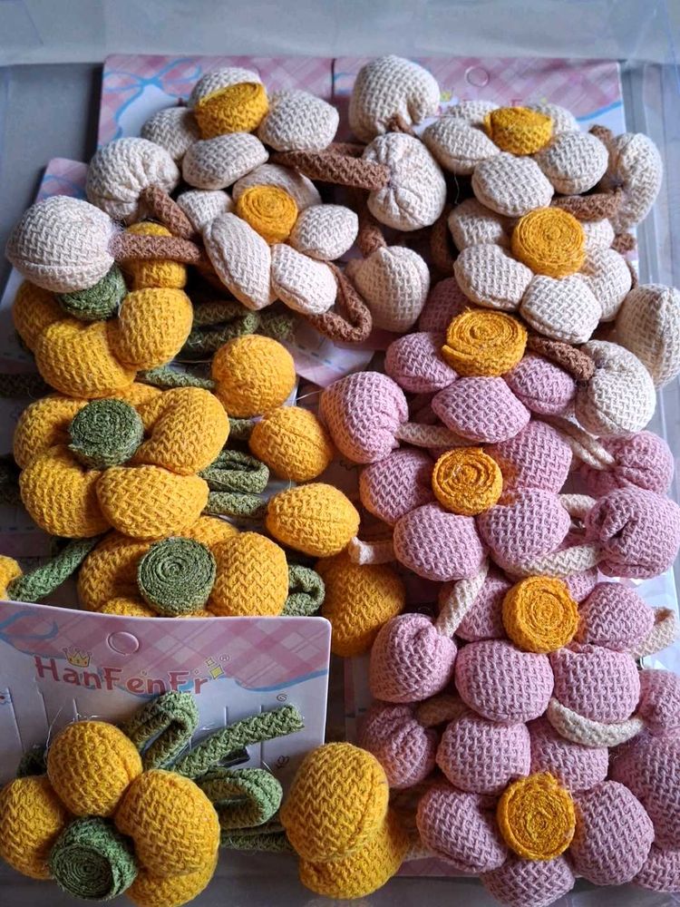 Handmade Crocheted Flower Hair Accessories