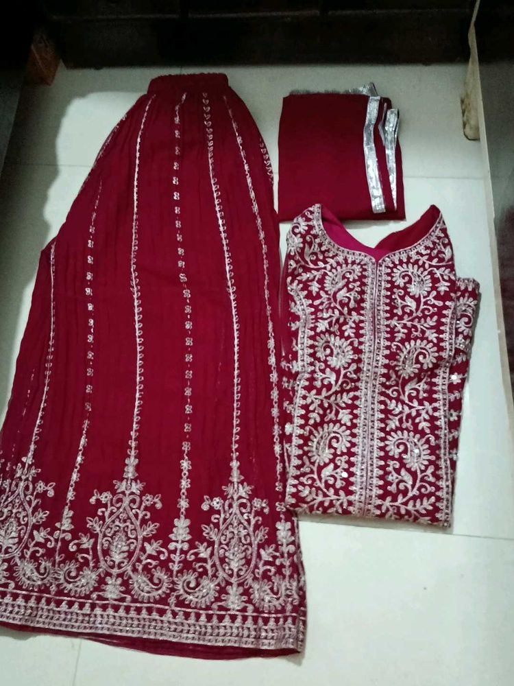 Maroon Embroidered Palazzo Set