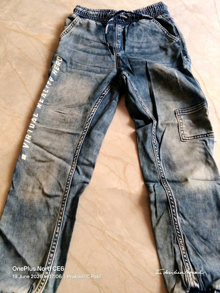 7-8 Yrs, 22" Waist Kids Blue Denim Cargo Joggers