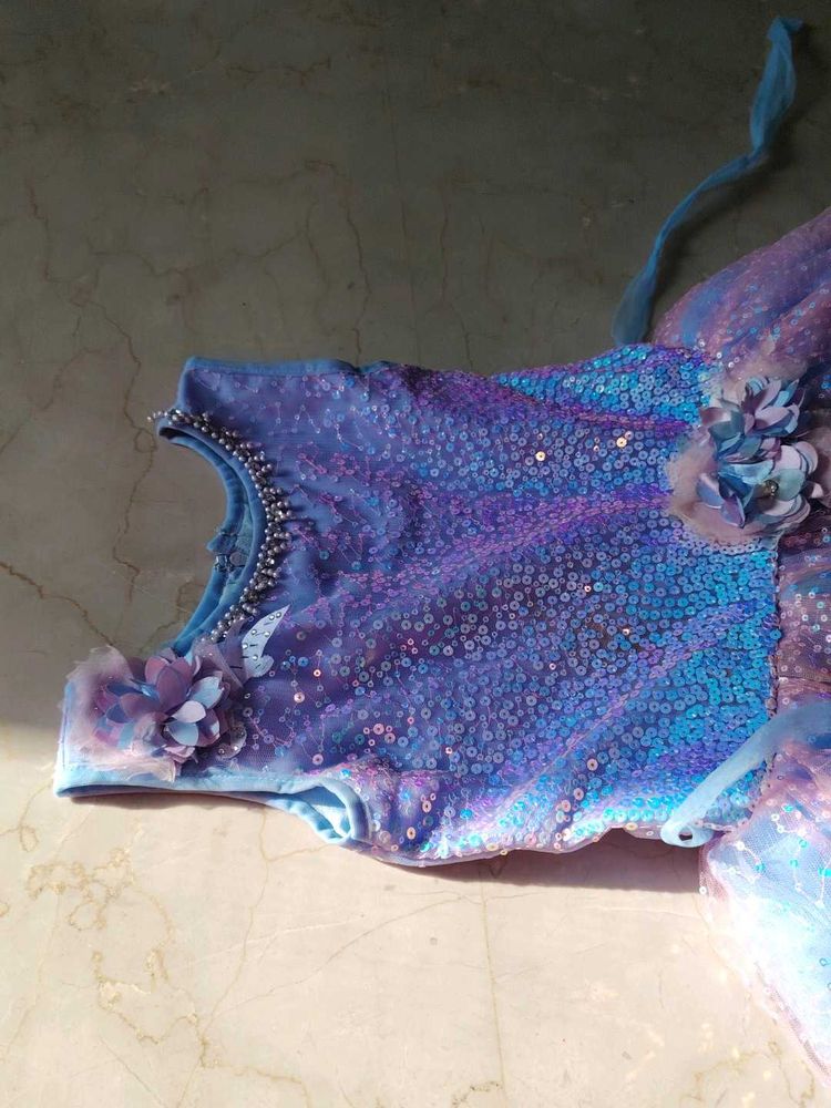 Sparkly Blue Dress with Flowers