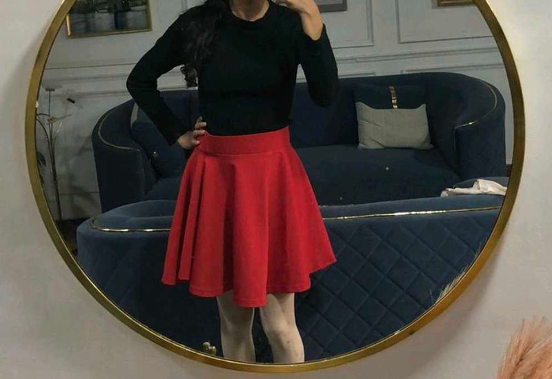 Red Flared Mini Skirt