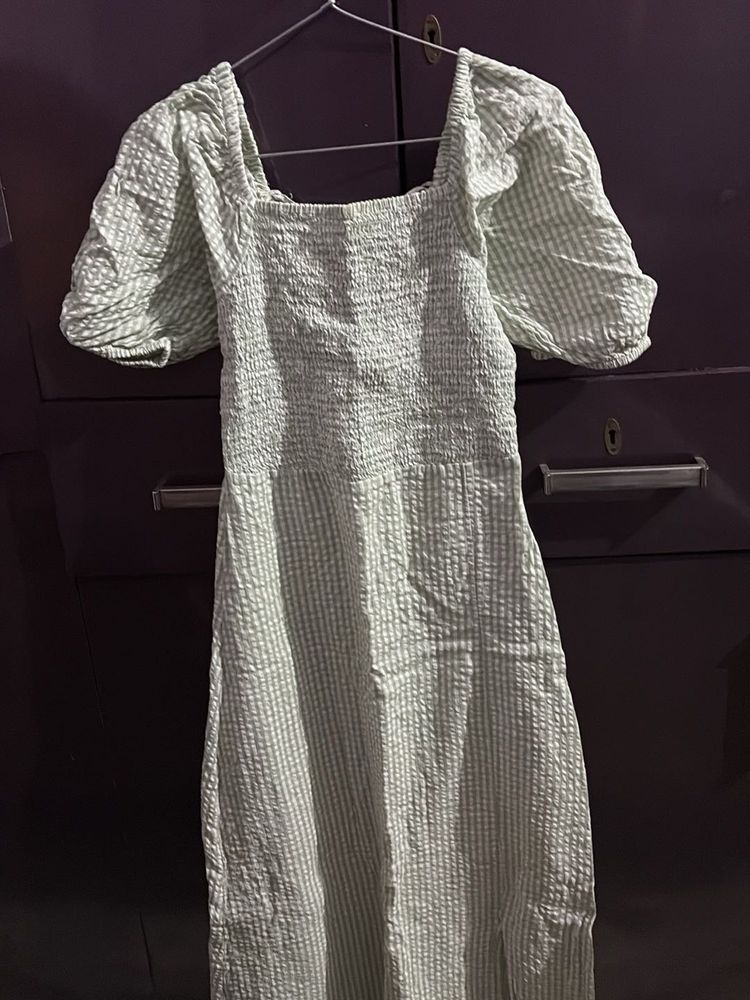 Green Gingham Puff Sleeve Dress