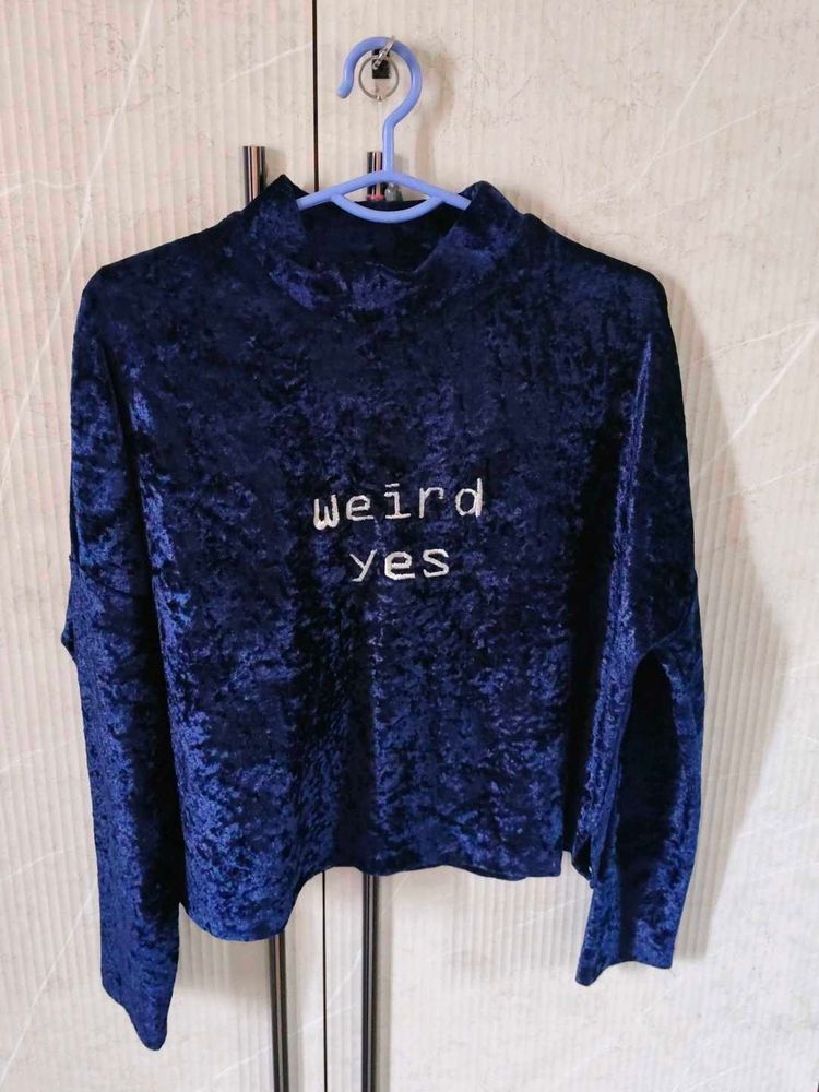 Velvet "Weird Yes" Mock Neck Top