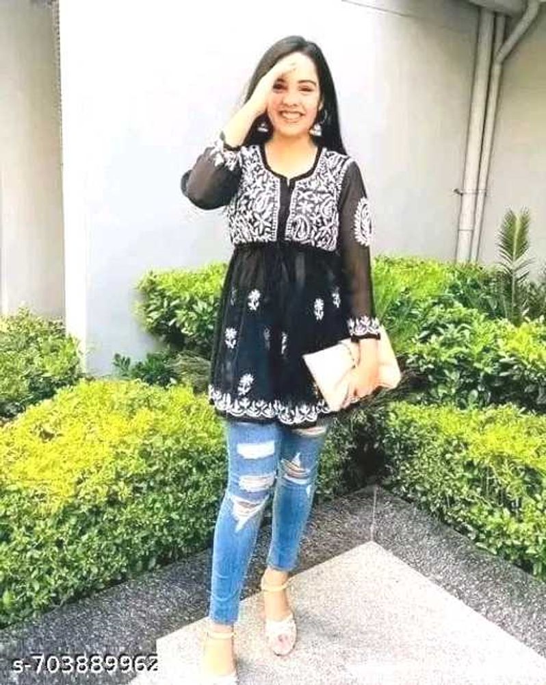 Stylish Embroidered Black Kurta