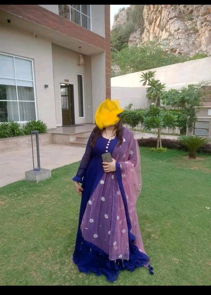 Heavy Gown With Mirror Work Dupatta