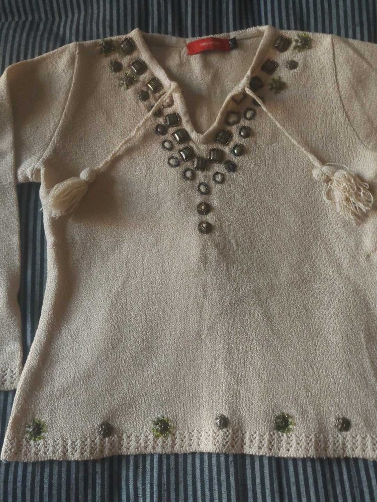 Beige Embroidered shirt