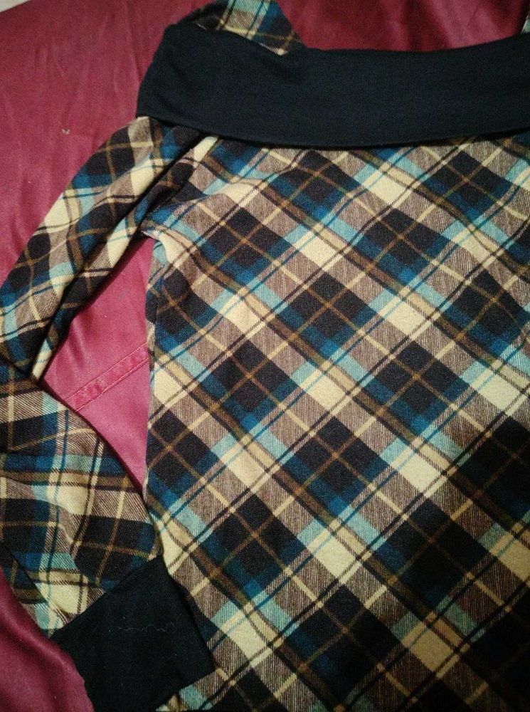 Plaid Off-Shoulder Long Sleeve Top