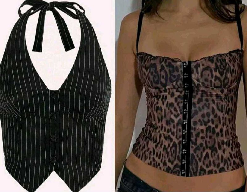 Halter Neck &amp; Leopard Print Corset Top