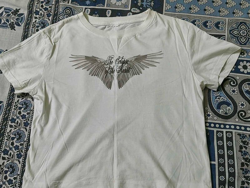 White T-Shirt with Wing Graphic