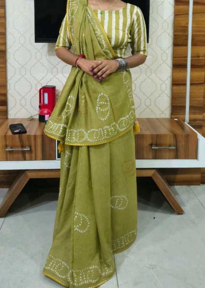 Boho Chic Olive Green Bandhani Saree