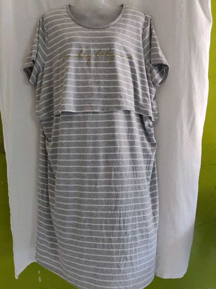 george Grey Striped "hey baby" Maternity Dress