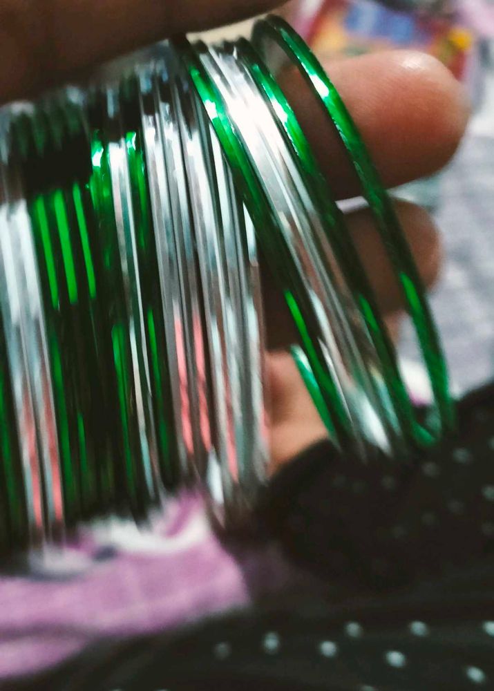 Green And White Colour Beautiful Bangles