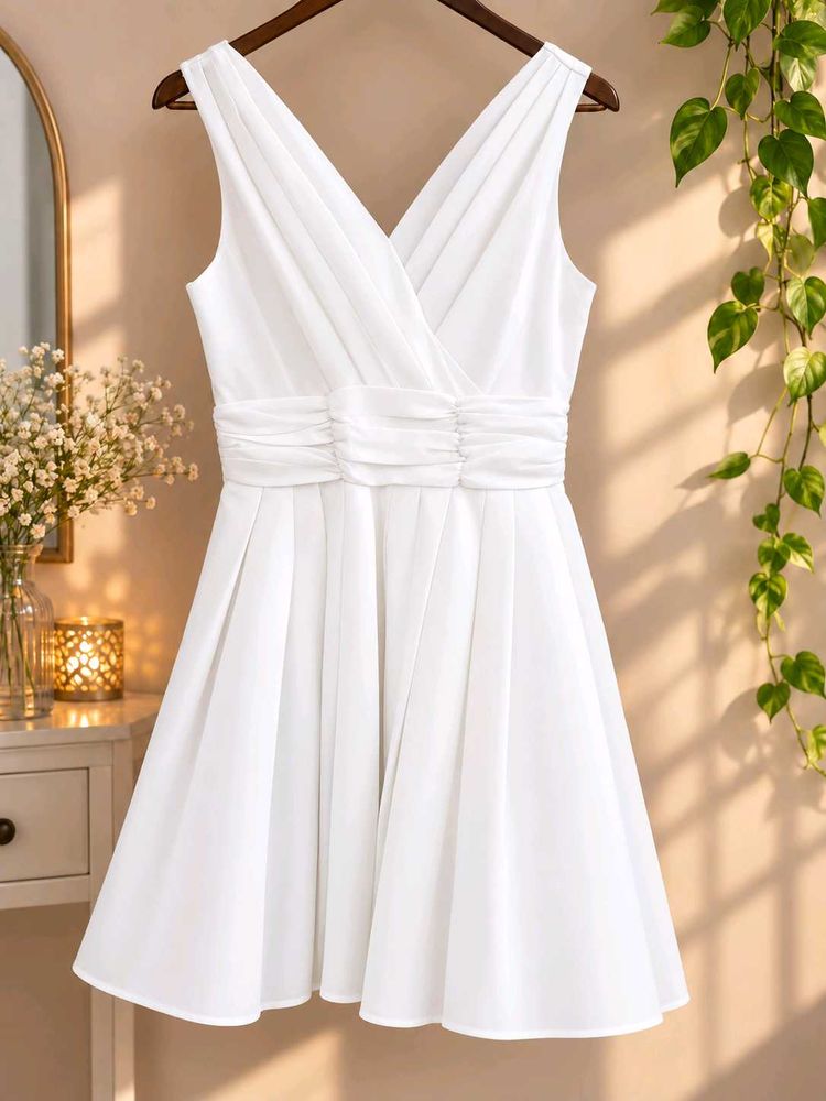 White V-Neck  Dress