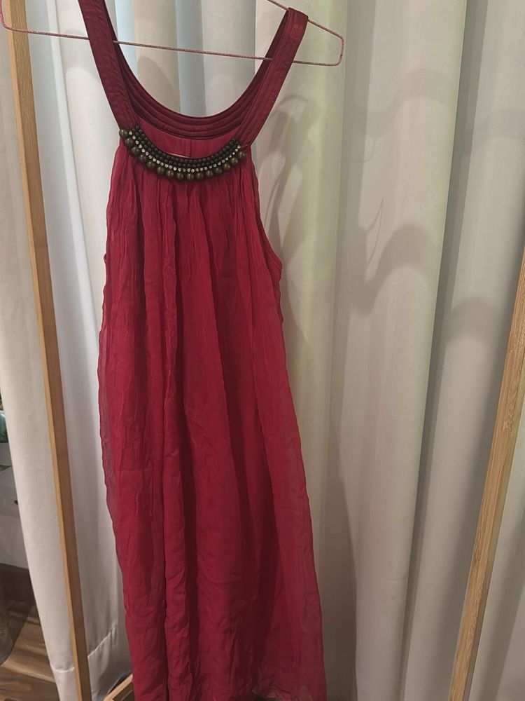 Chic deep pink Beaded Halter Dress