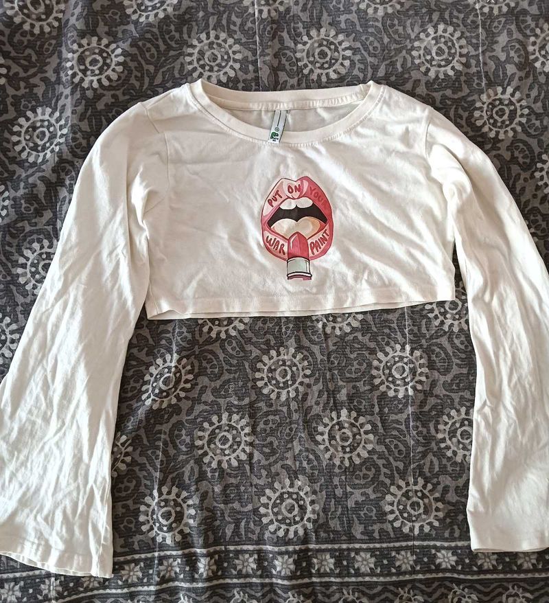 White Cropped Long Sleeve Top