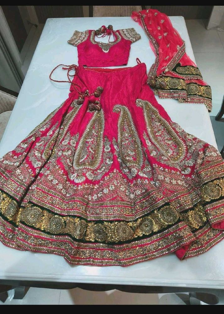 Stunning Pink heavy handwork bridal lehenga Choli
