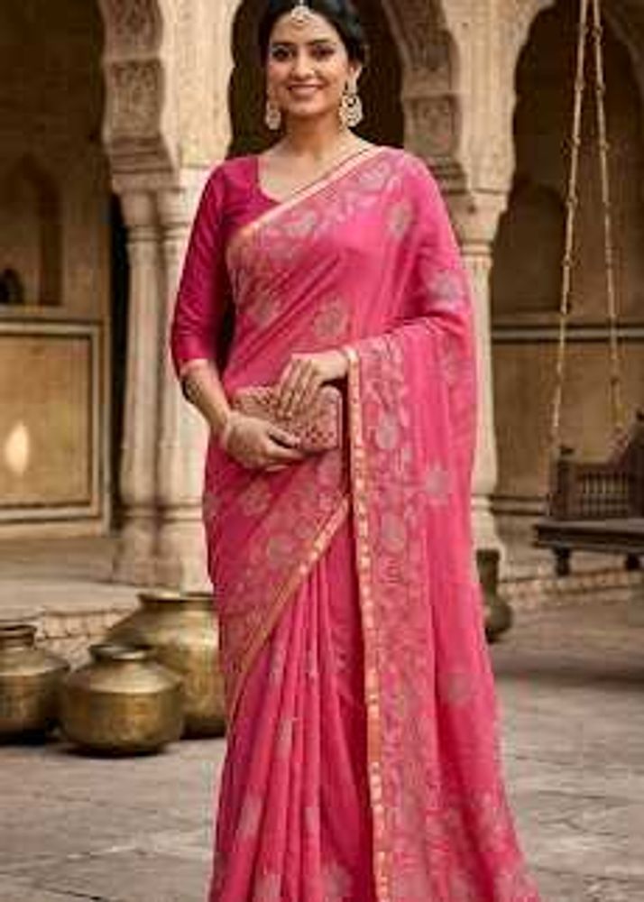 Rani Pink Golden Sequin Saree