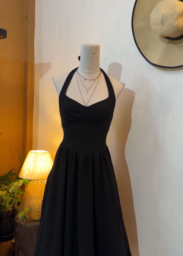 Elegant Black Halter Neck Dress