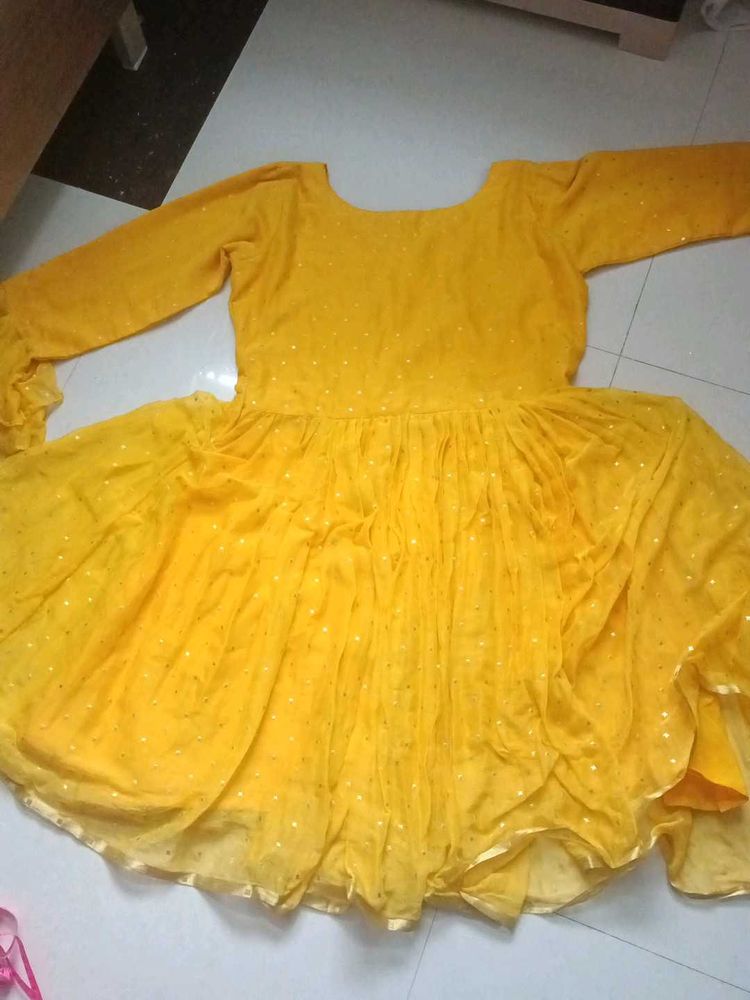 Yellow Anarkali Kurta with Sequins