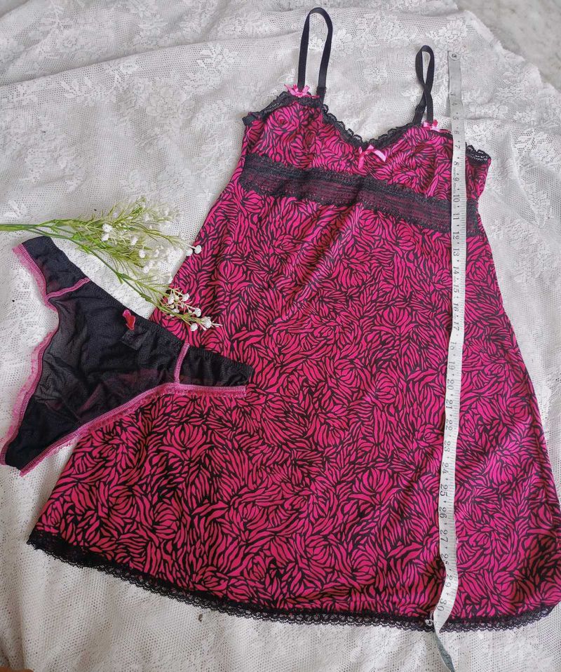 Pink &amp; Black Babydoll Set