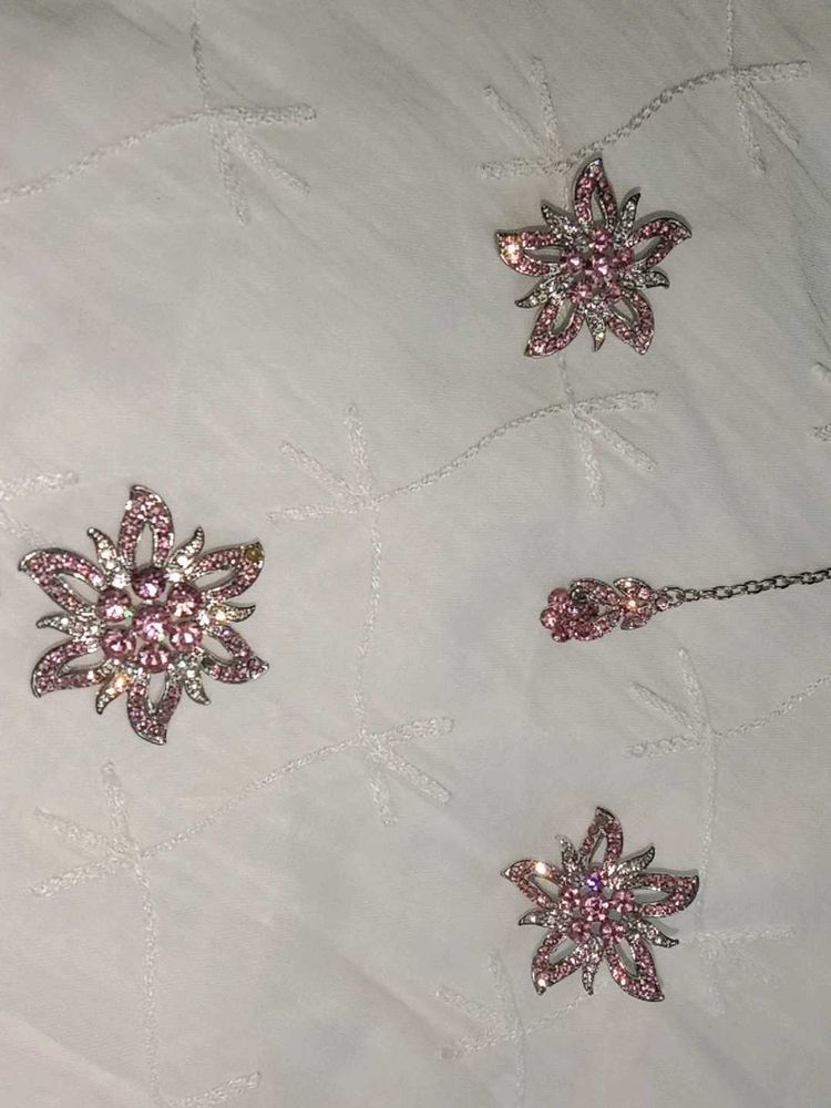 Sparkling Pink Flower Jewellery Set