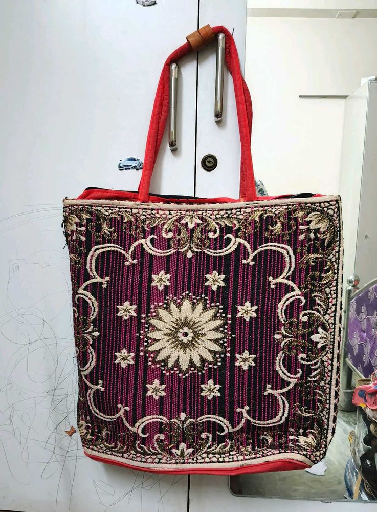 Large Woven Purple Tote Bag With Big Space