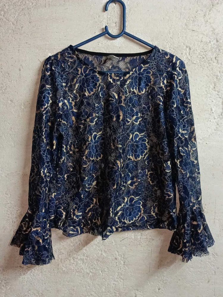 🇨🇳Partywear See-through Lace Crop Top Multicolou