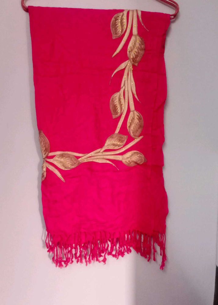 Hot Pink Embroidered Scarf