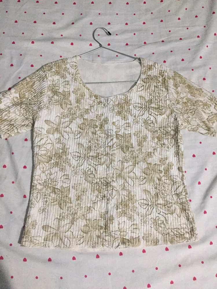 Floral Print Pleated Korean Top