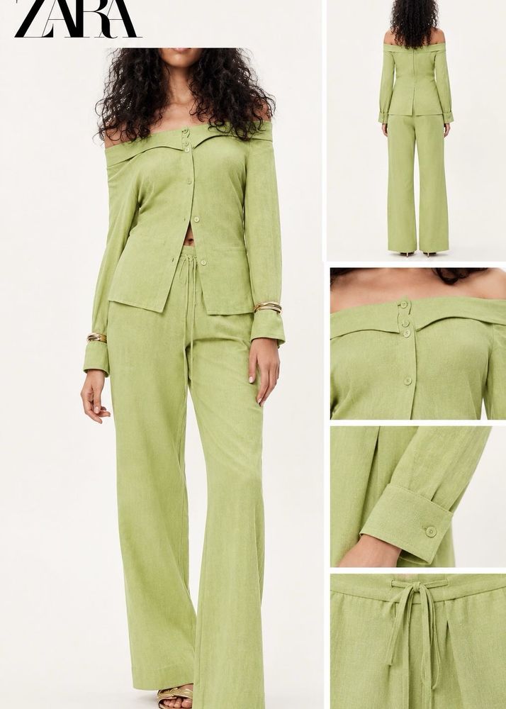 ZARA Lime Green Off-Shoulder Co-ord Set