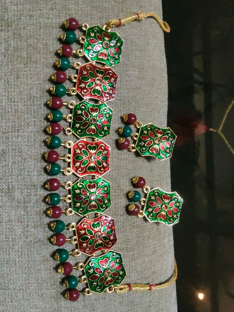 Minakari Work Choker Necklace And Earrings Set