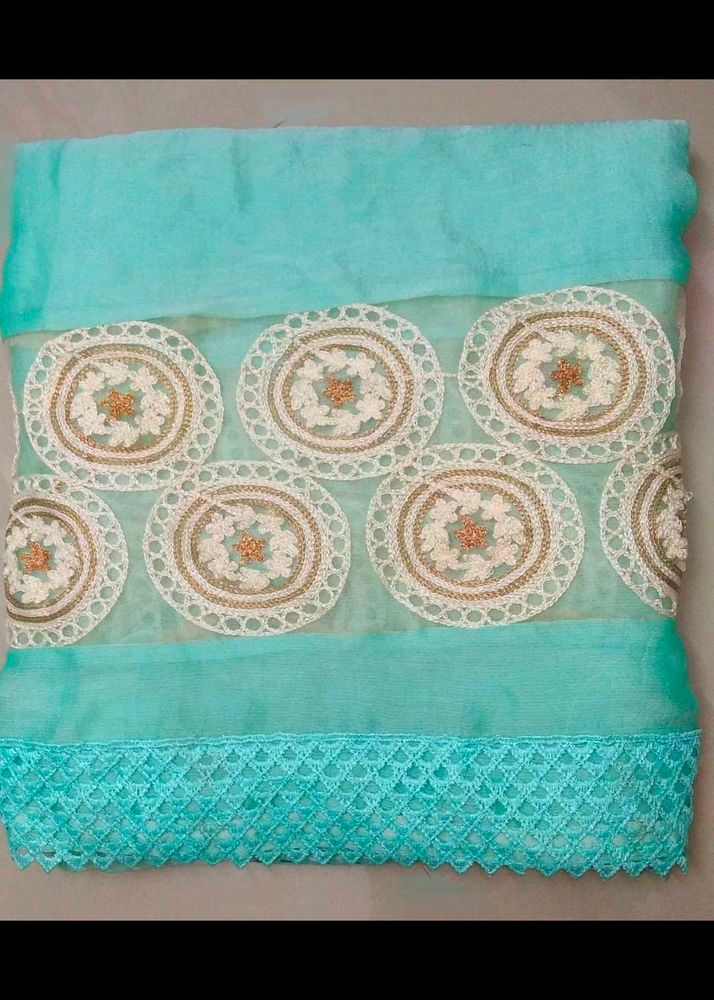 Elegant Teal Embroidered Dupatta