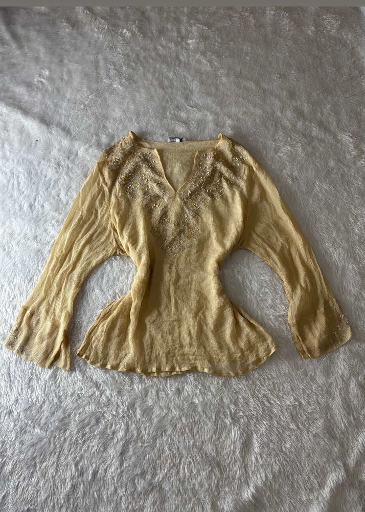 Embellished Yellow Kurta Top
