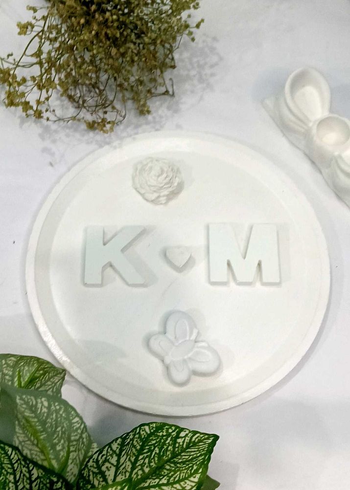White Decorative Plate Initials K &amp; M
