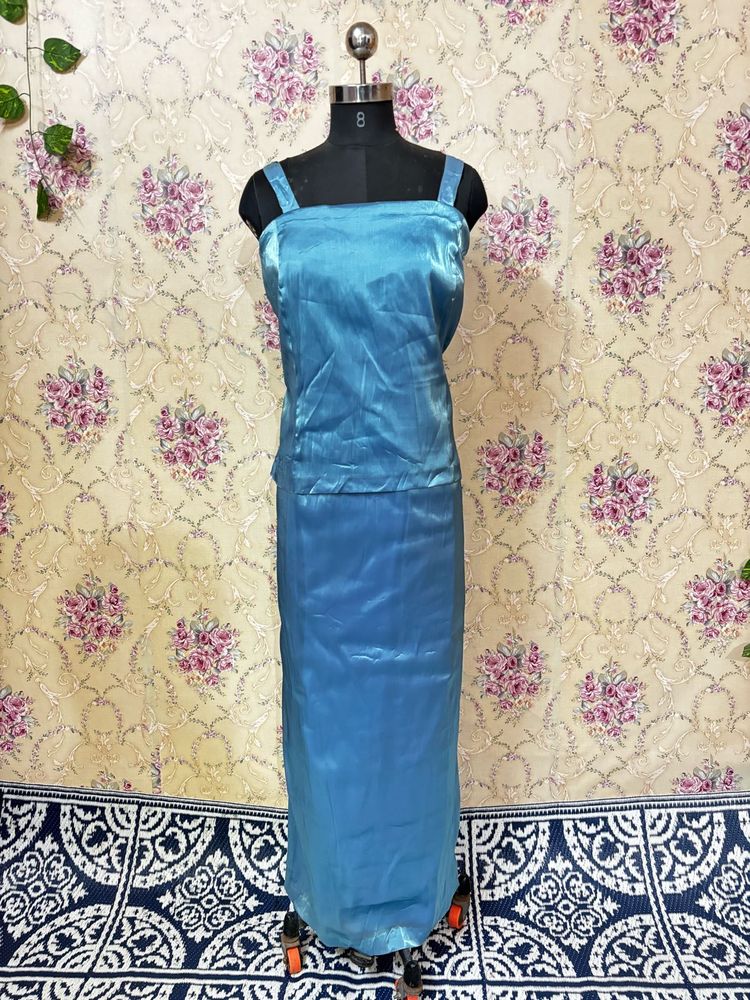 Blue Satin Two-Piece Set