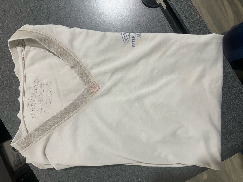 Peter England White T-Shirt