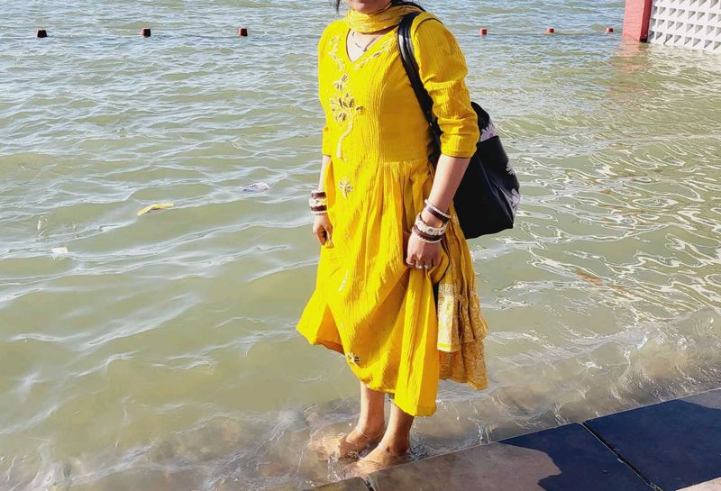 Yellow Embroidered Kurti With Dupatta
