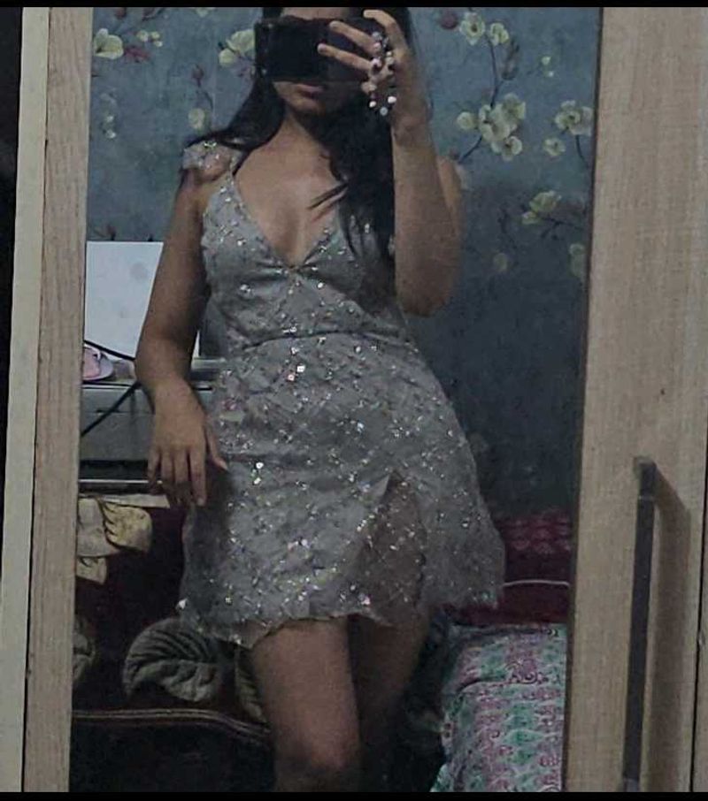 Vintage Y2K Sparkly Silver Sequin Dress