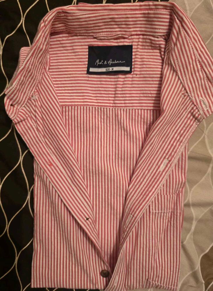 Men's Red &amp; White Striped Button-Up Shirt