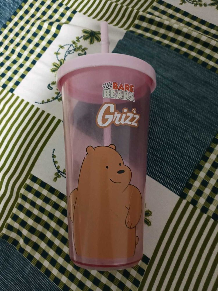 Miniso we Bare Bears Grizz Tumbler with Straw