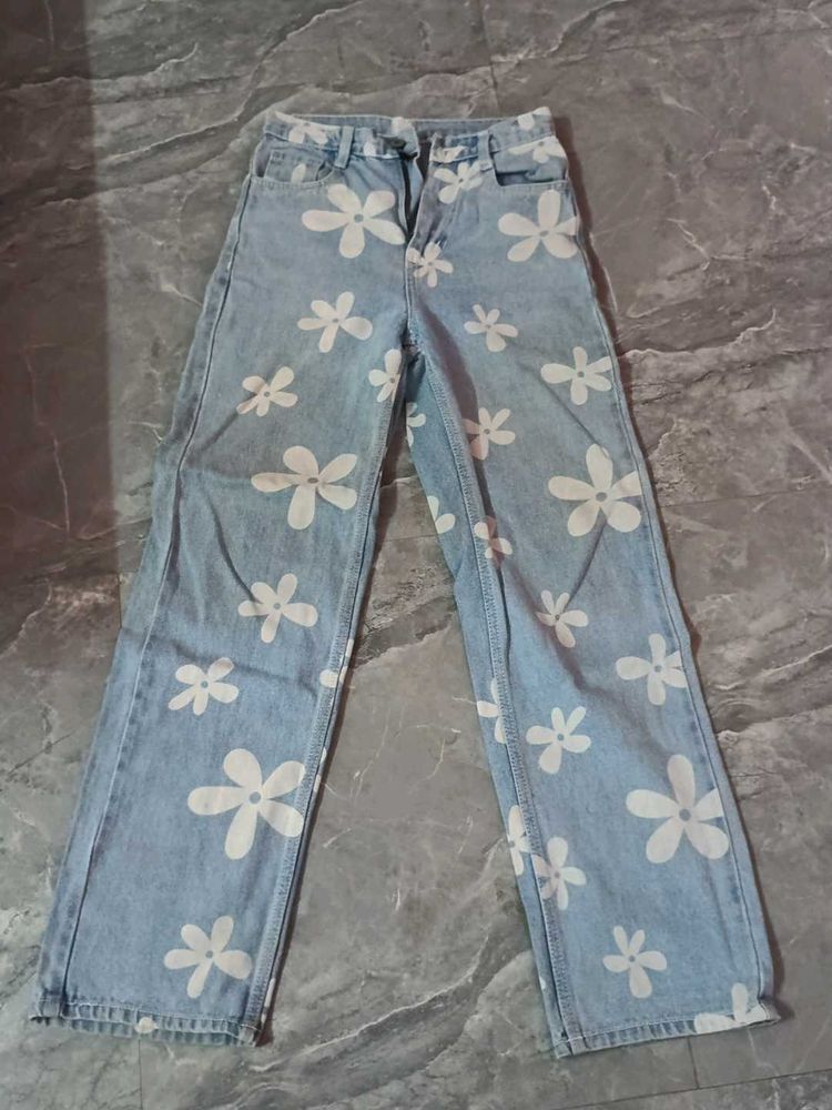 Floral Print Wide Leg Jeans