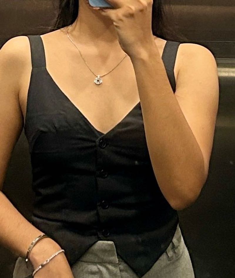 Sleek Black V-Neck Button-Up Vest Top