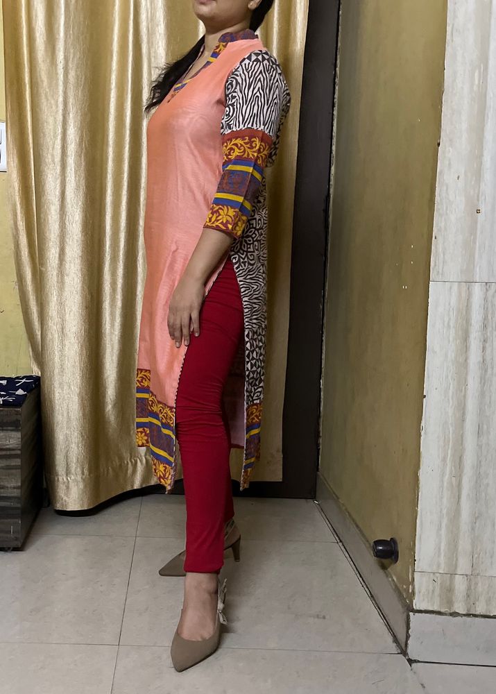 I Have stitched This Kurta In My Boutique. The Fabric Is Pure Cotton With Pure Cotton Lining Also. Print fabric at the back of the kurta perfect for office and summer ready .