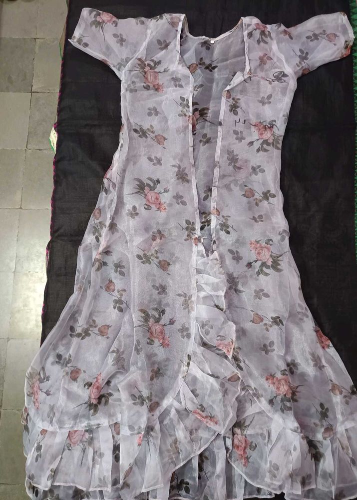 Floral Print Sheer Ruffle Dress