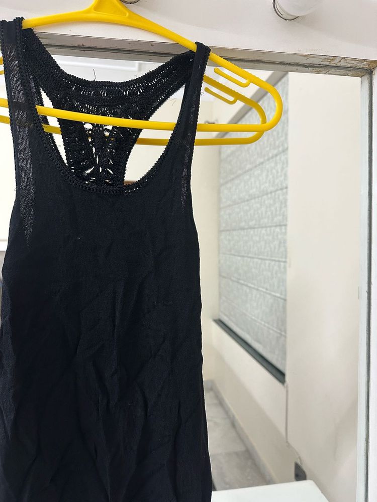 Black Tank Top with Crochet Detail