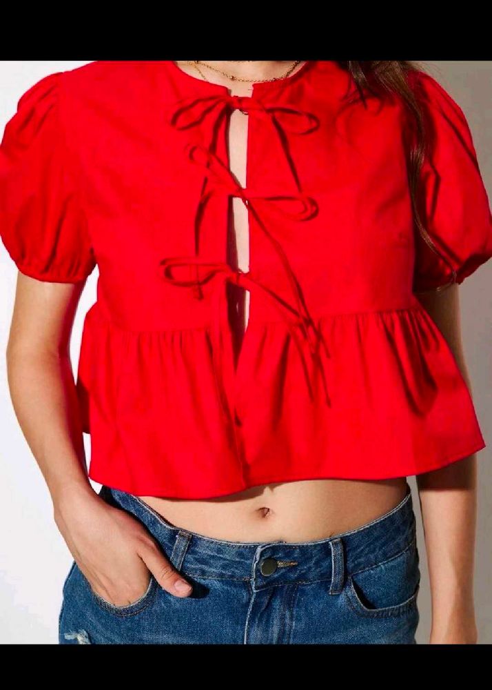 Chic Red Tie-Up Peplum Top