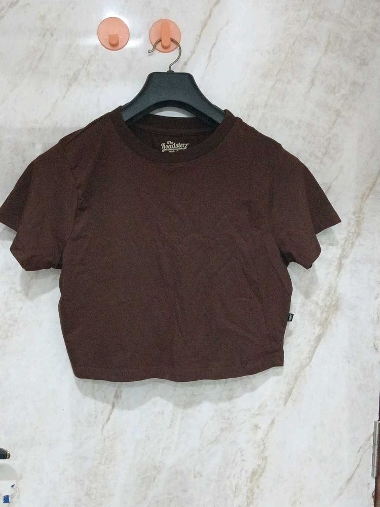 Brown Crop Top T-Shirt