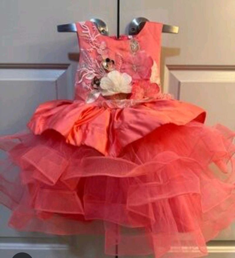 Coral Party Dress with Tulle Skirt