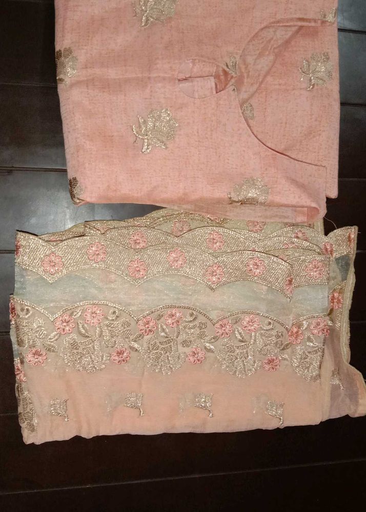 Peach Embroidered Kurta duppata set